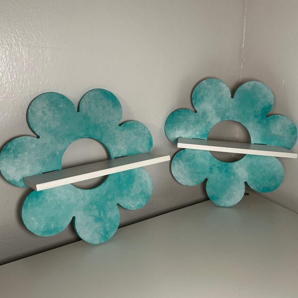 Teal Flower Hanging Wall Shelves
